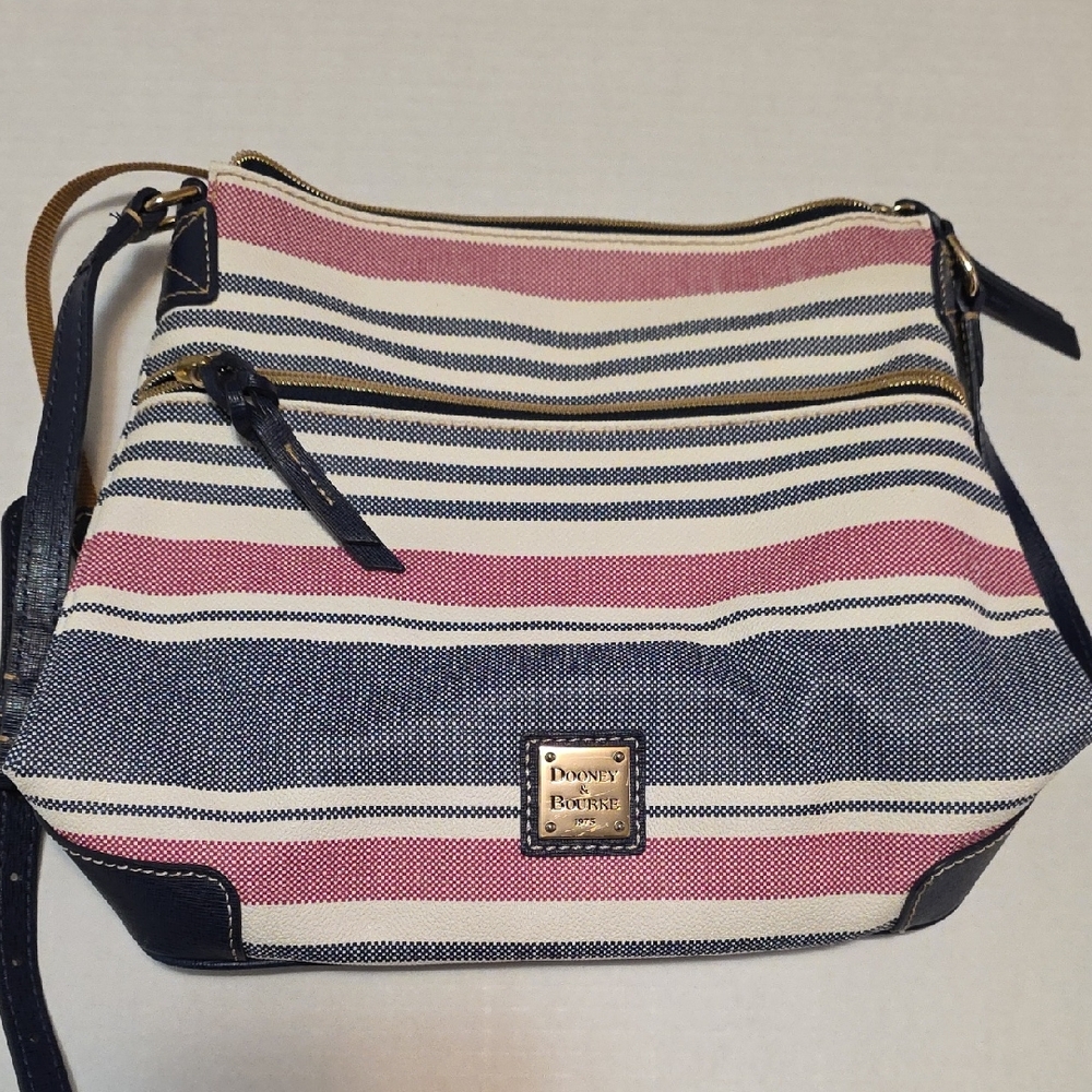 Dooney & Bourke Pink and Navy Striped Crossbody Bag